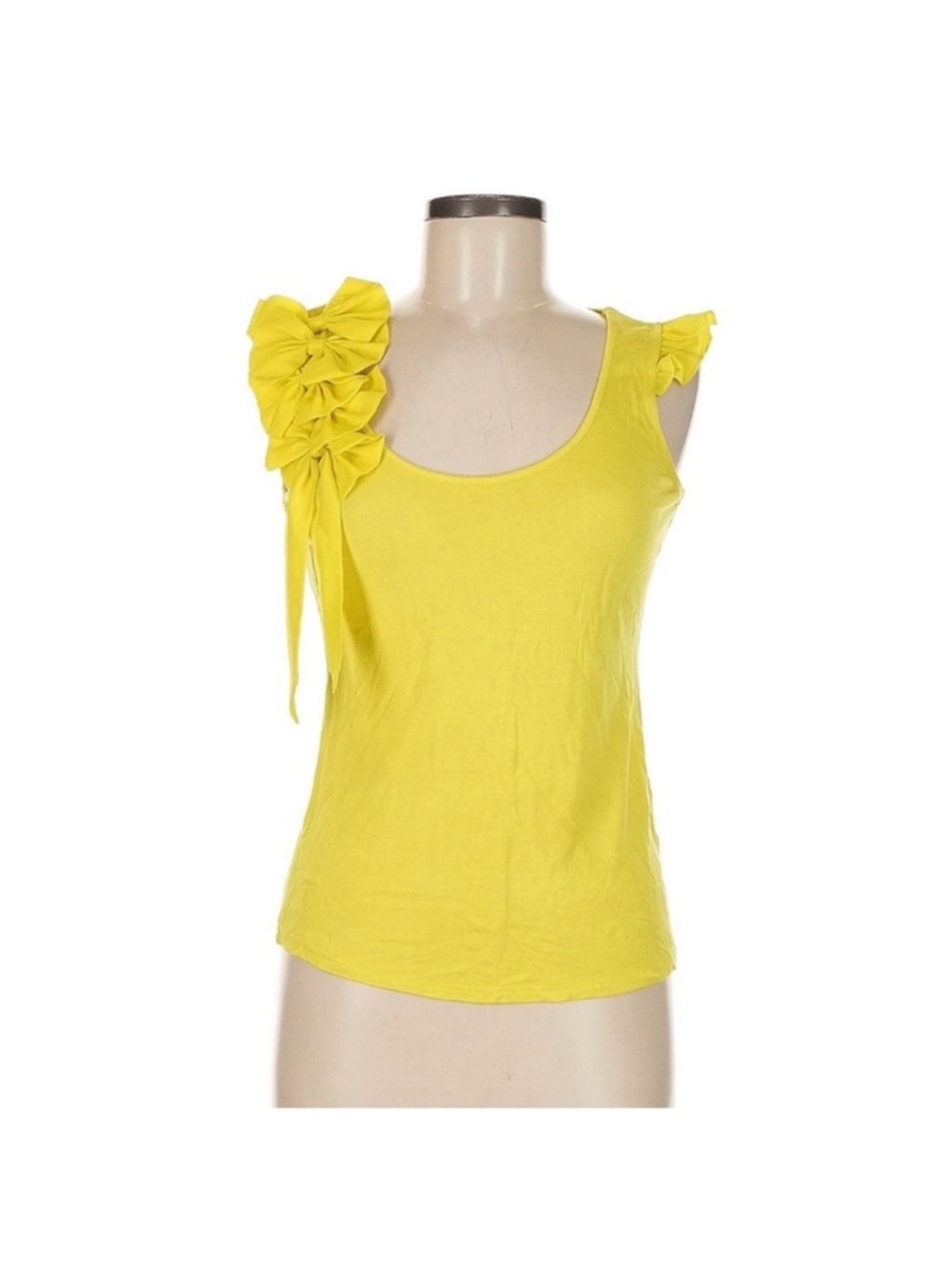 Yellow Ruffle Bow Shoulder Tank Top